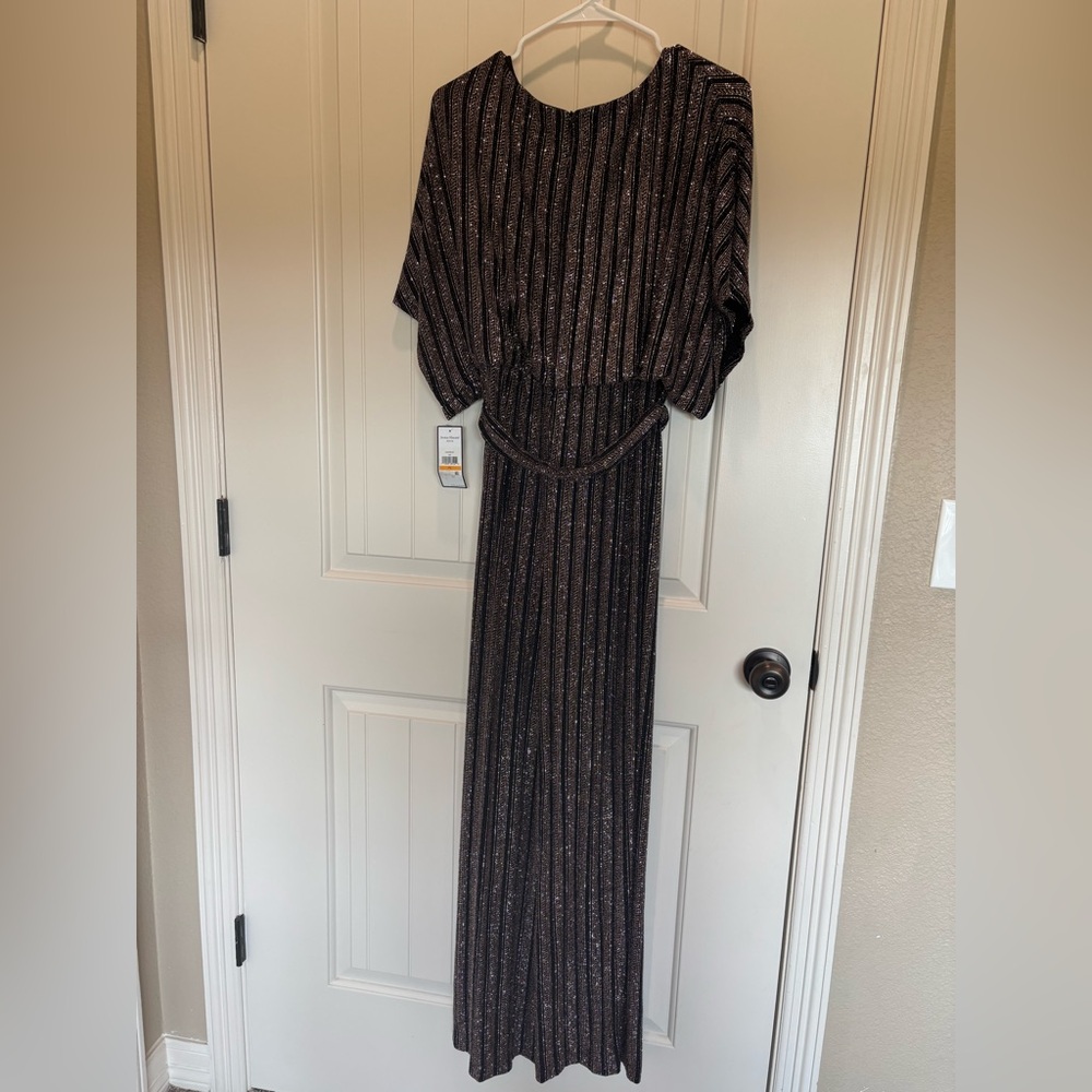 Jessica Howard Metallic Striped Long Sleeve Dress